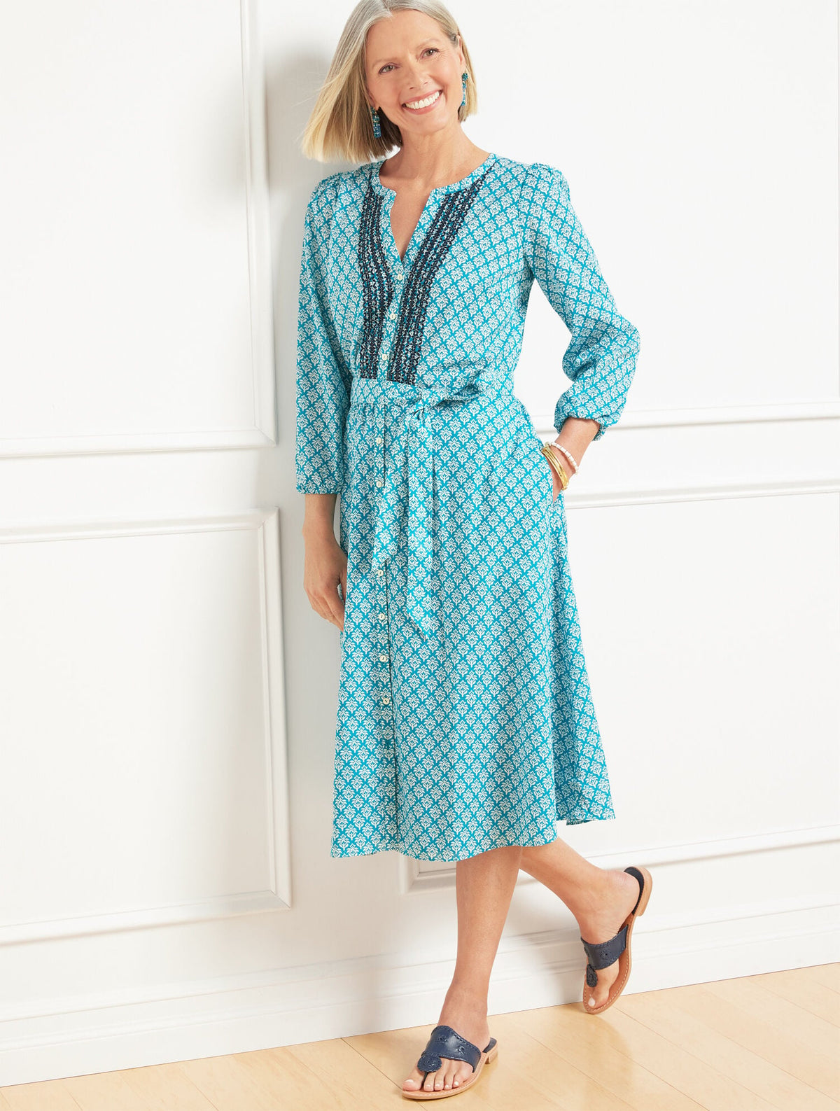 BLOCK FLORAL RICHA VOILE FIT & FLARE DRESS | Talbots