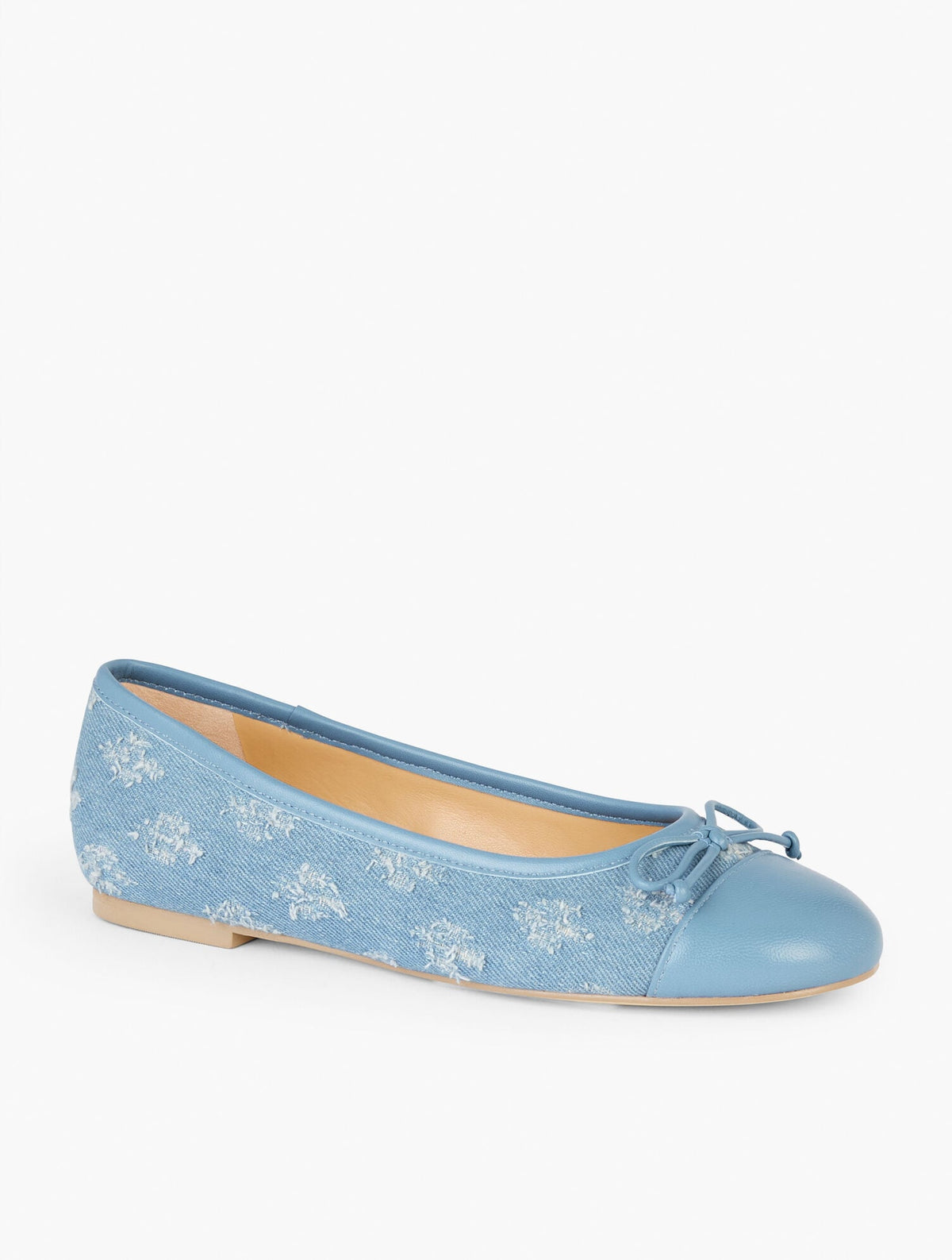 BLAIR CAP TOE BALLET FLATS - FLORAL EMBROIDERED DISTRESSED DENIM | Talbots