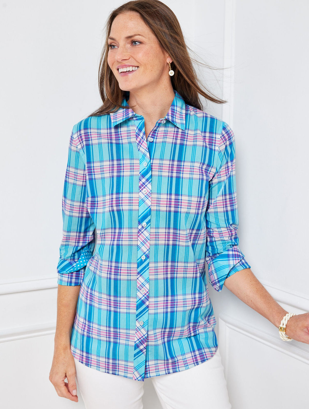 COTTON BUTTON FRONT SHIRT - BOOTHBAY PLAID | Talbots