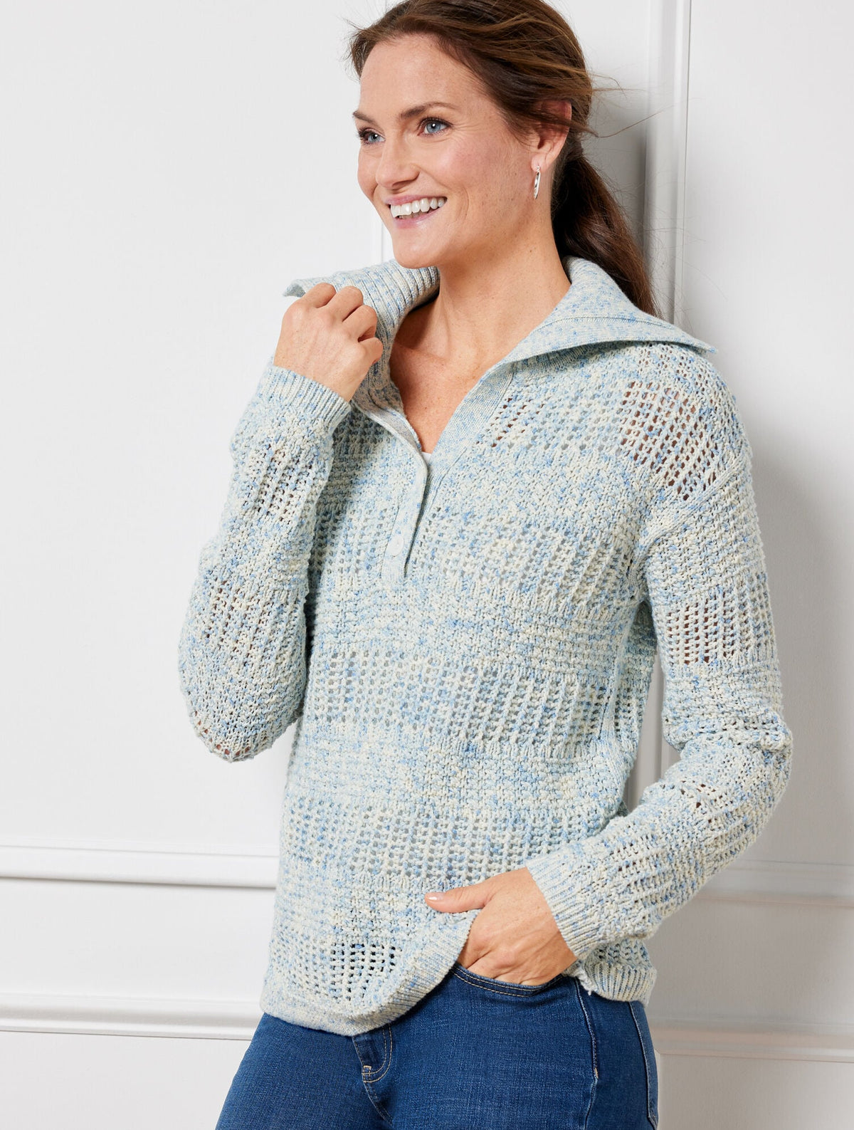 OPEN STITCH SAILOR COLLAR SWEATER - SPRAY TAPE | Talbots