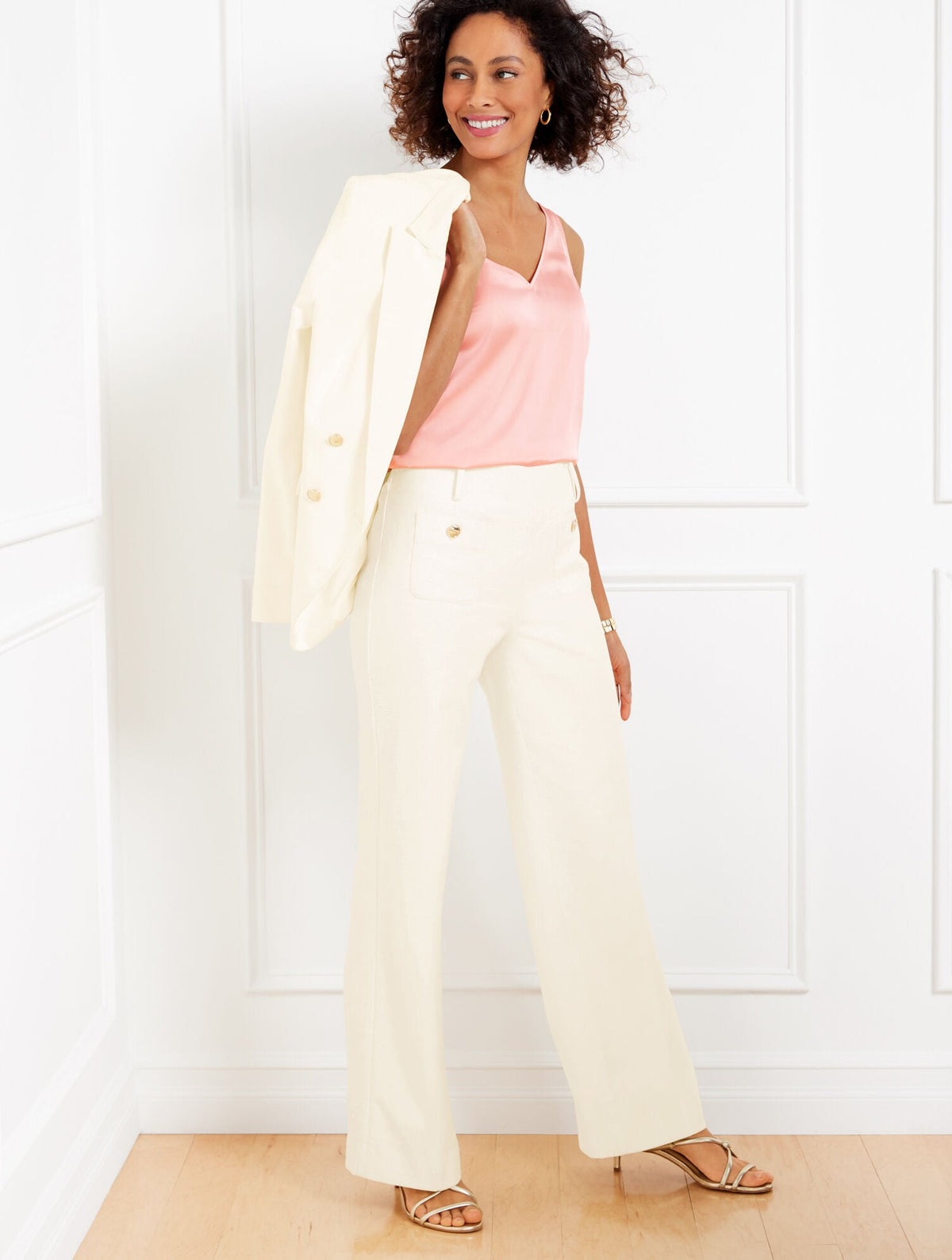 TEXTURED COTTON WIDE LEG PANTS | Talbots