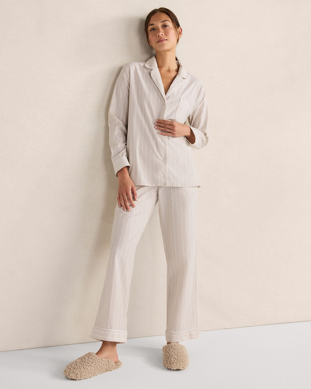 ORGANIC COTTON POPLIN MULTI STRIPE PAJAMA SHIRT | Talbots