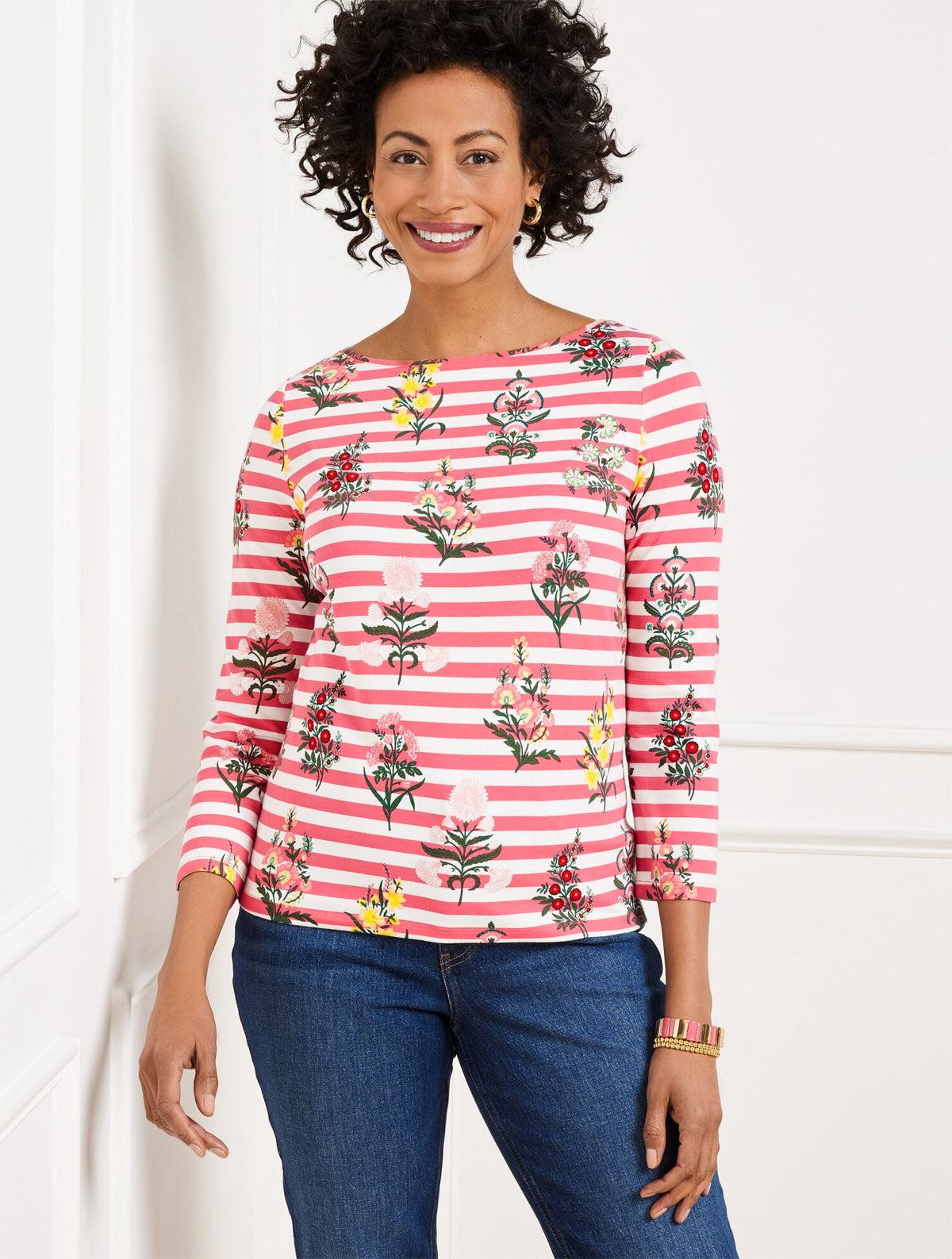BATEAU NECK TEE - FLORAL RADIANCE STRIPE | Talbots
