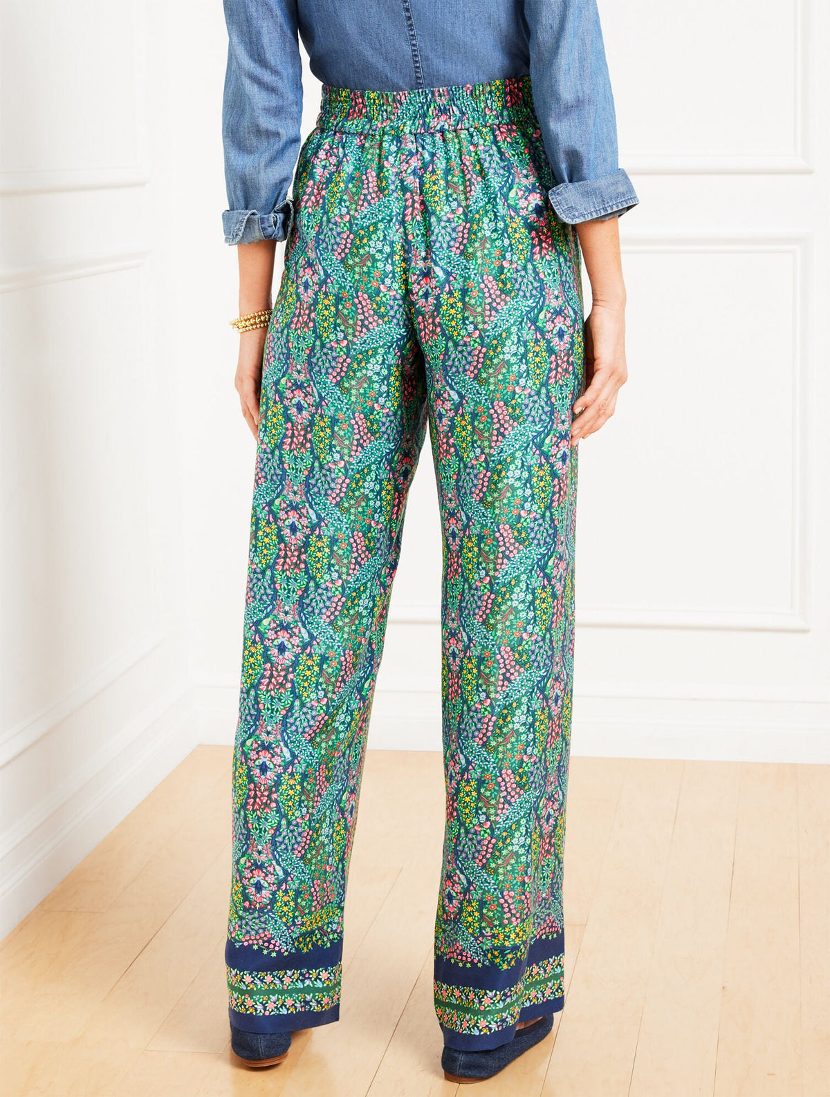 WIDE LEG PULL-ON PANTS - BRANCHING FLORAL | Talbots
