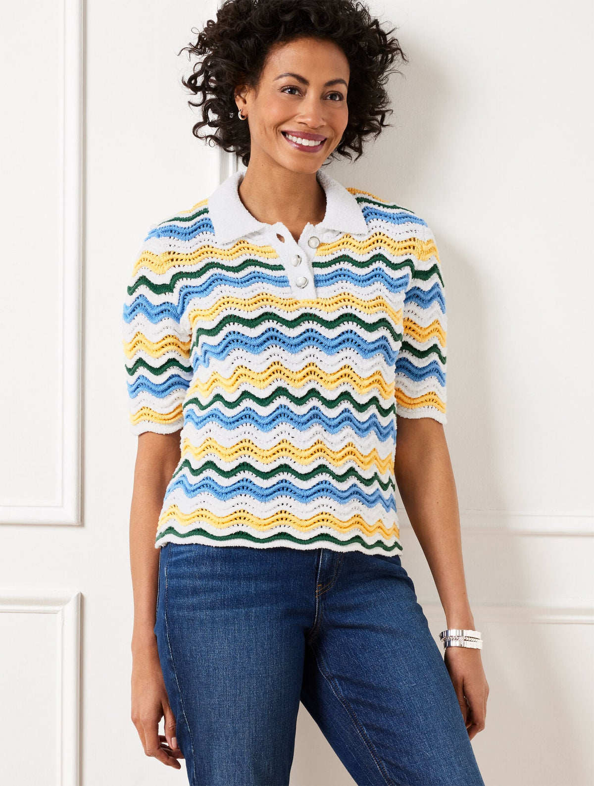 FLAME STITCH POLO SWEATER | Talbots