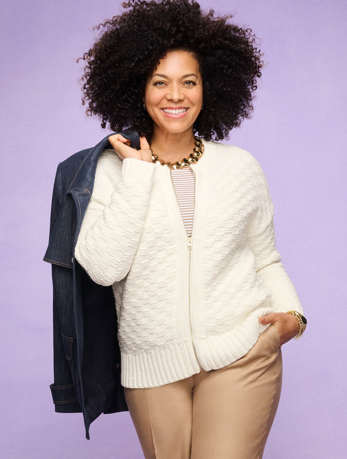 TEXTURE STITCH BOMBER CARDIGAN | Talbots