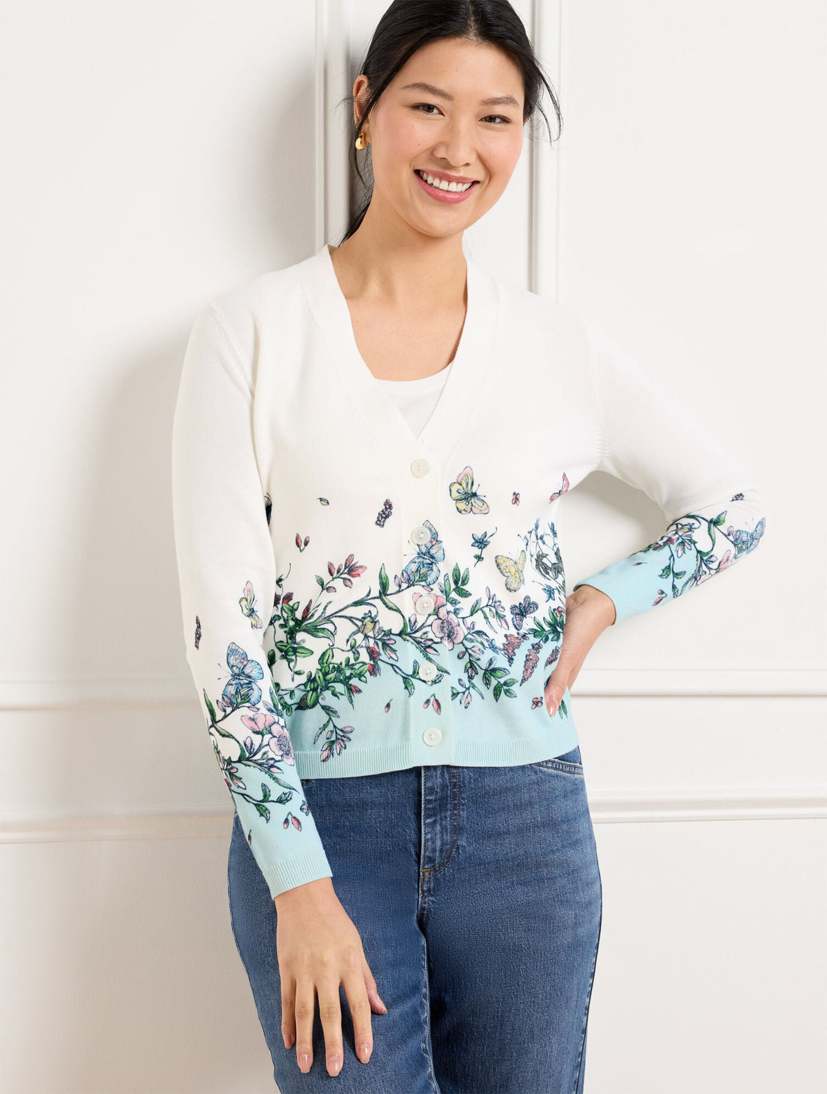V-NECK CARDIGAN - PENCIL BUTTERFLY | Talbots