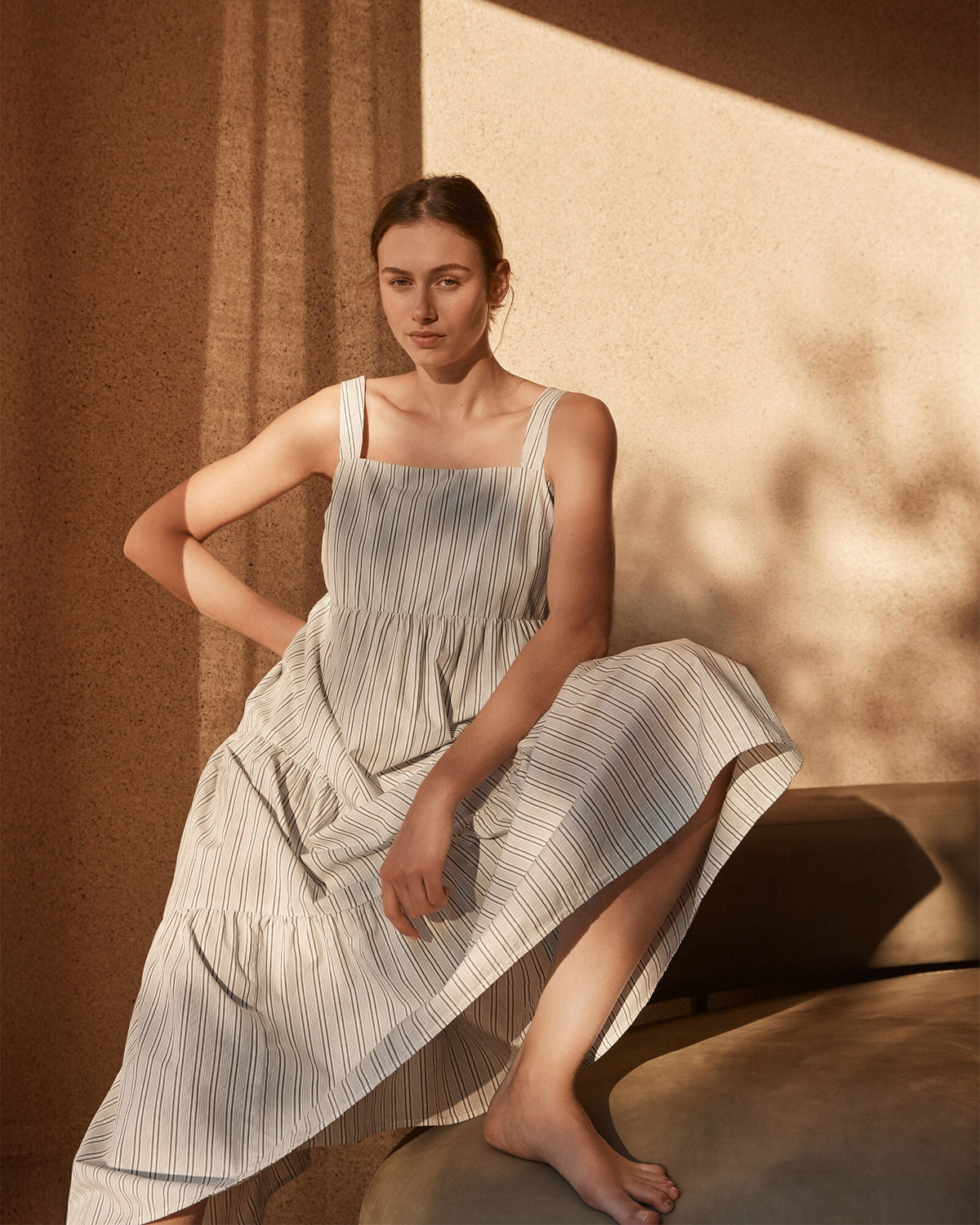 ORGANIC COTTON POPLIN STRIPED MIDI DRESS | Talbots