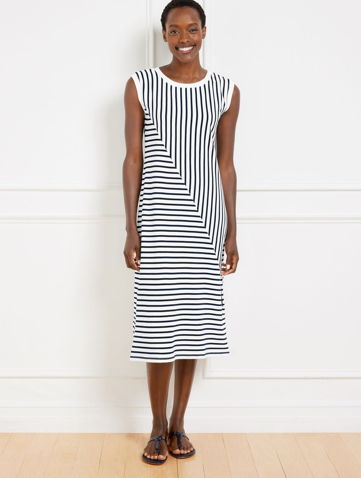 SEASIDE FRENCH TERRY STRIPE MIDI T-SHIRT DRESS | Talbots