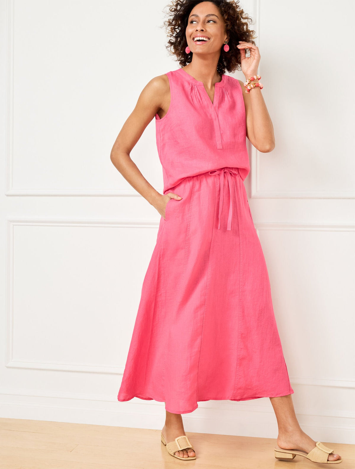 LINEN DRAWSTRING MIDI SKIRT | Talbots