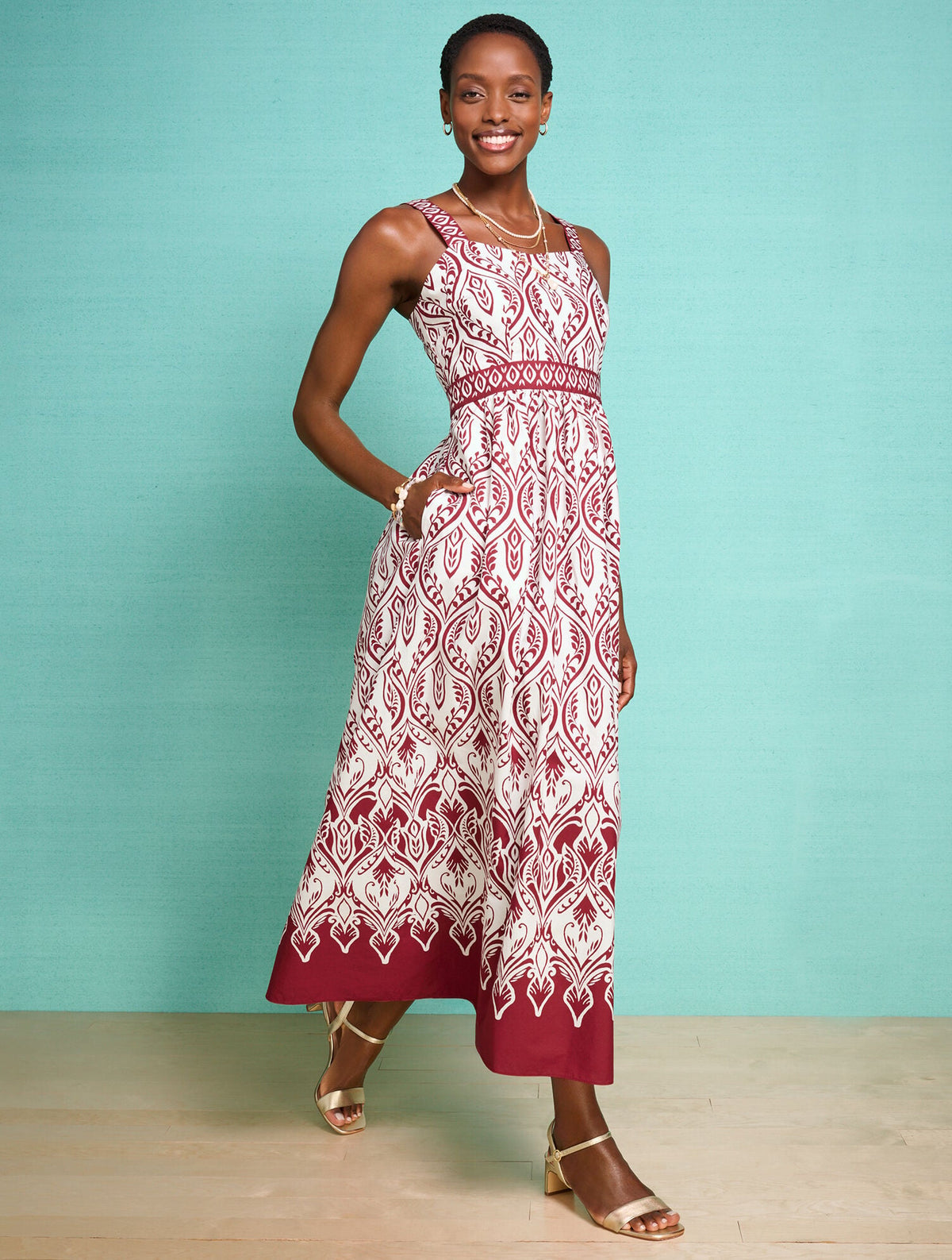 MODERN POPLIN FIT & FLARE DRESS - BOHEMIAN MEDALLION | Talbots