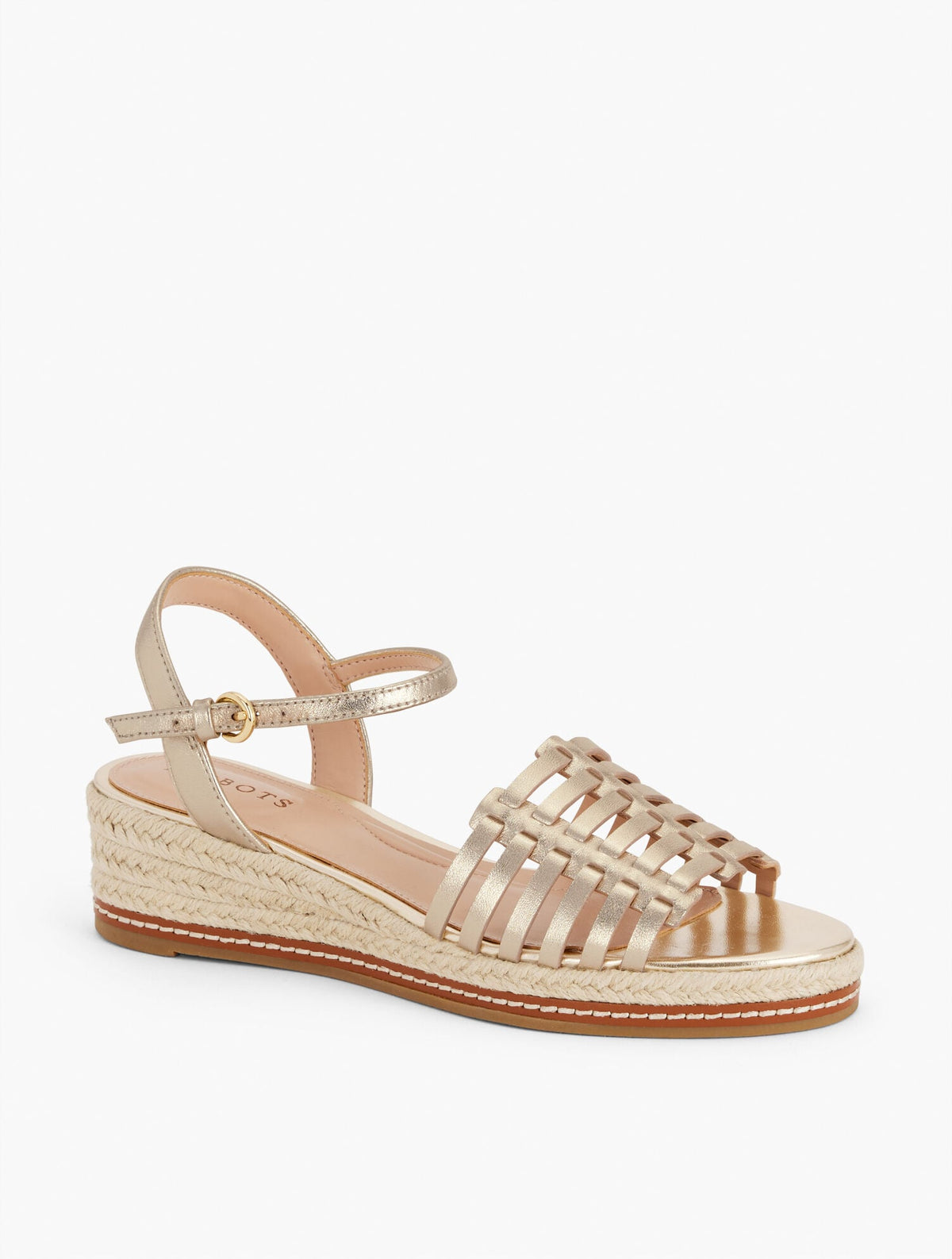 PAMELA METALLIC WOVEN NAPPA WEDGE SANDALS | Talbots