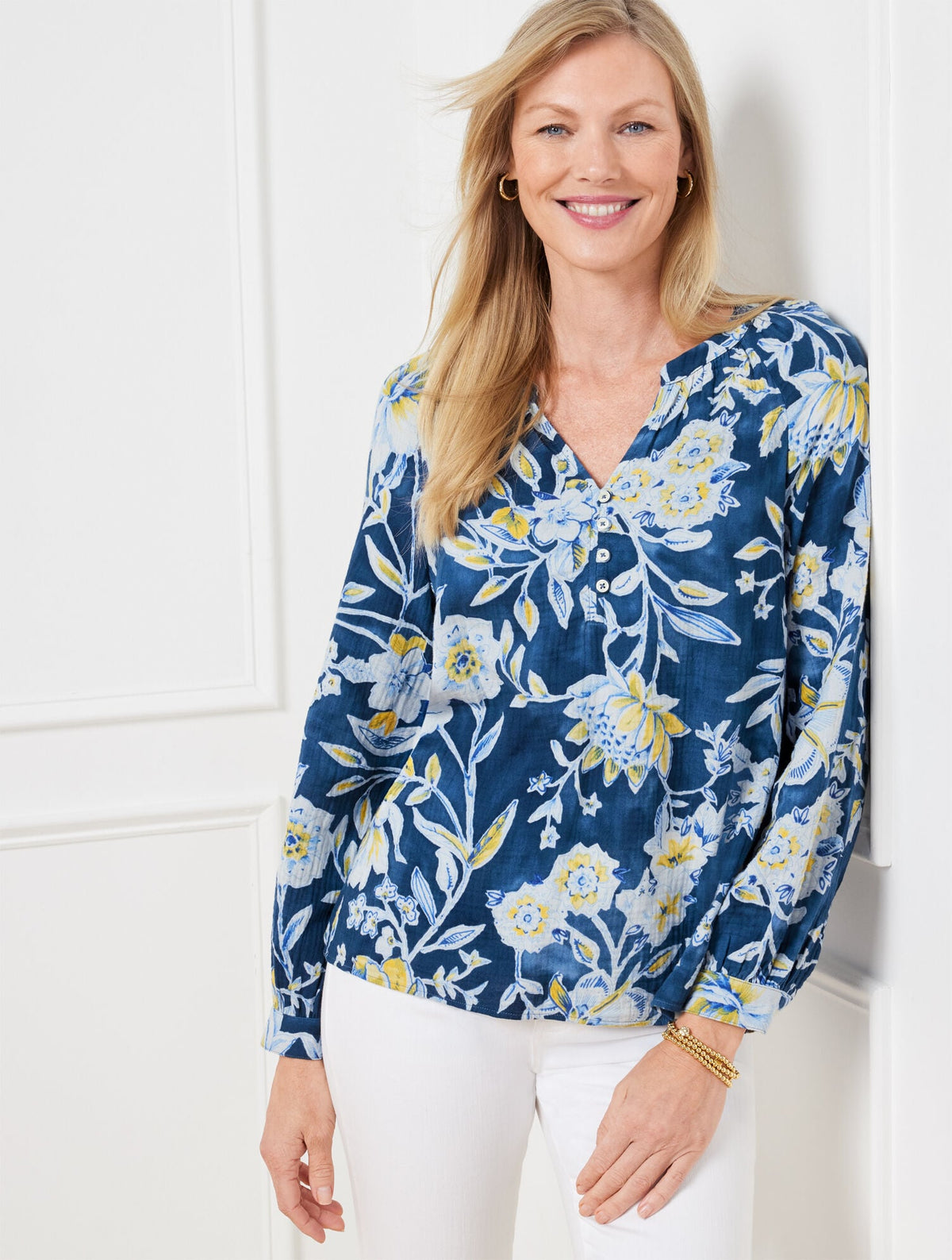 BAND COLLAR TOP - SKETCHED BOTANICAL | Talbots