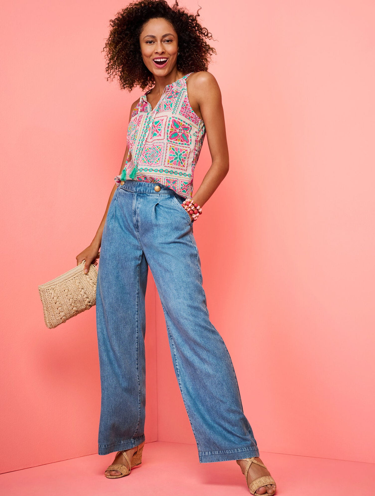 TIE FRONT HALTER TOP - PAINTERLY TILES | Talbots