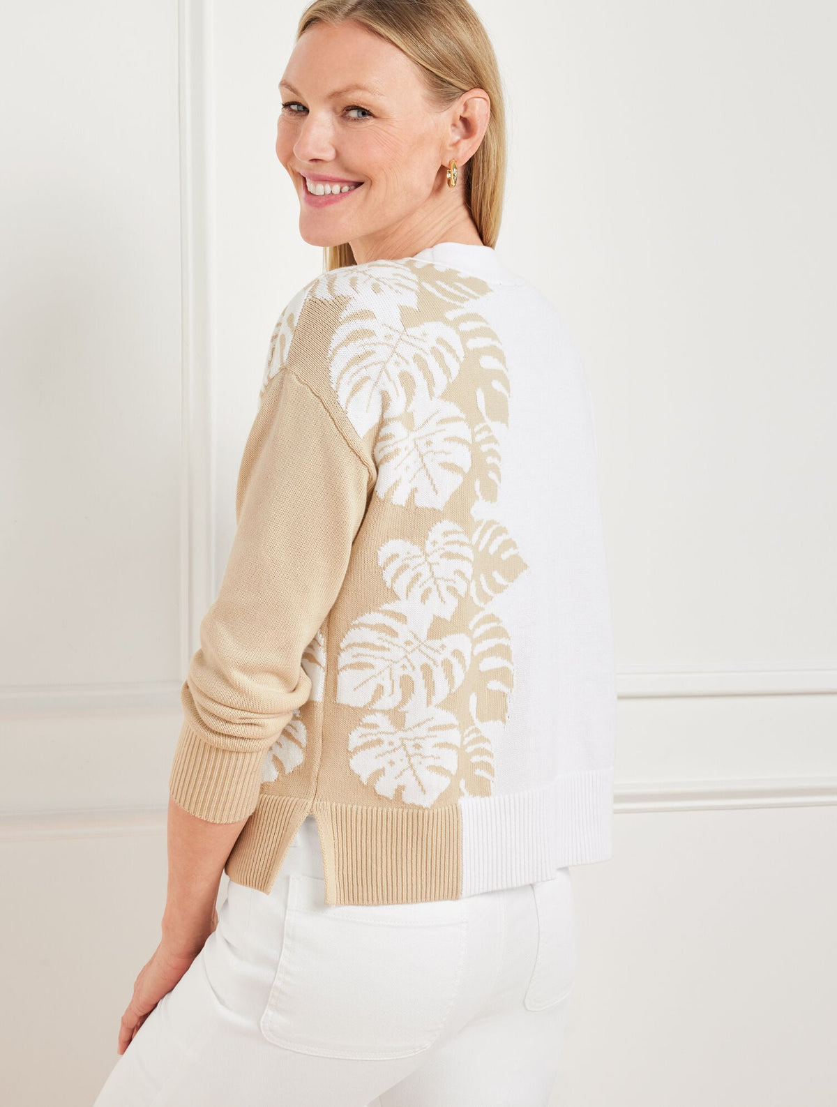 V-NECK CARDIGAN - PLACED PALMS | Talbots
