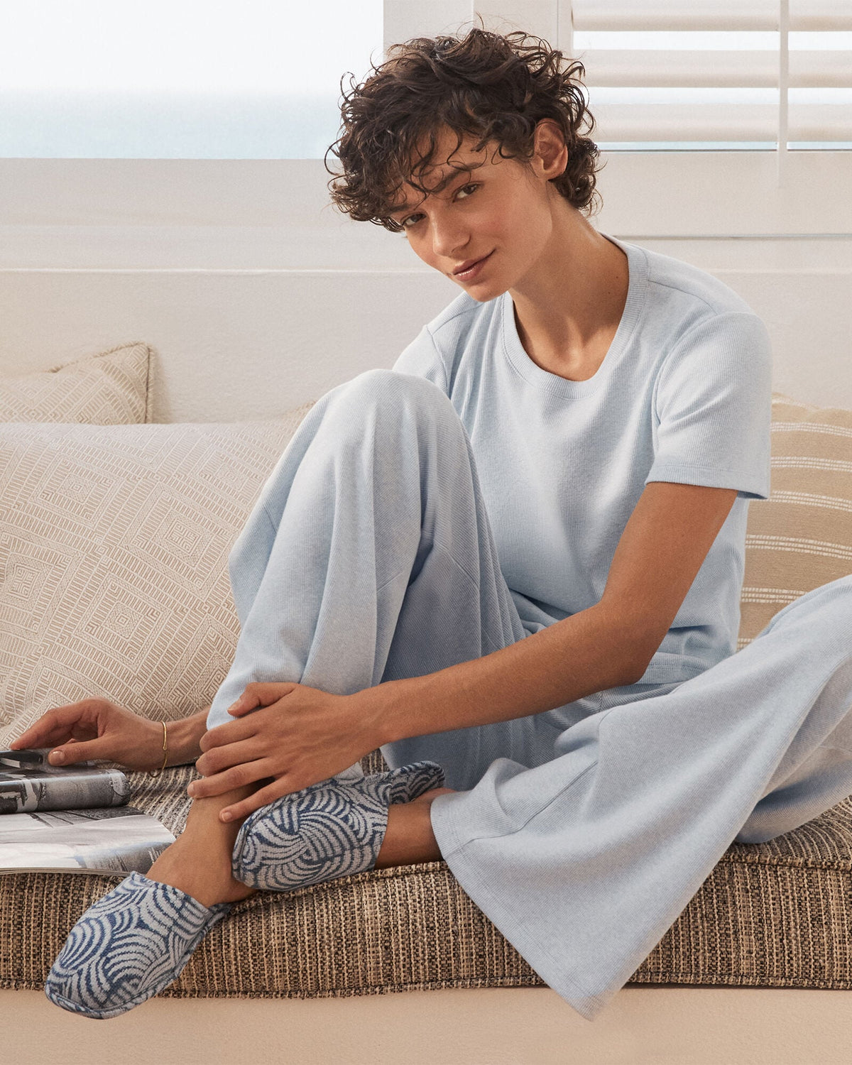 ORGANIC COTTON JERSEY ABSTRACT WAVE SLIPPERS | Talbots