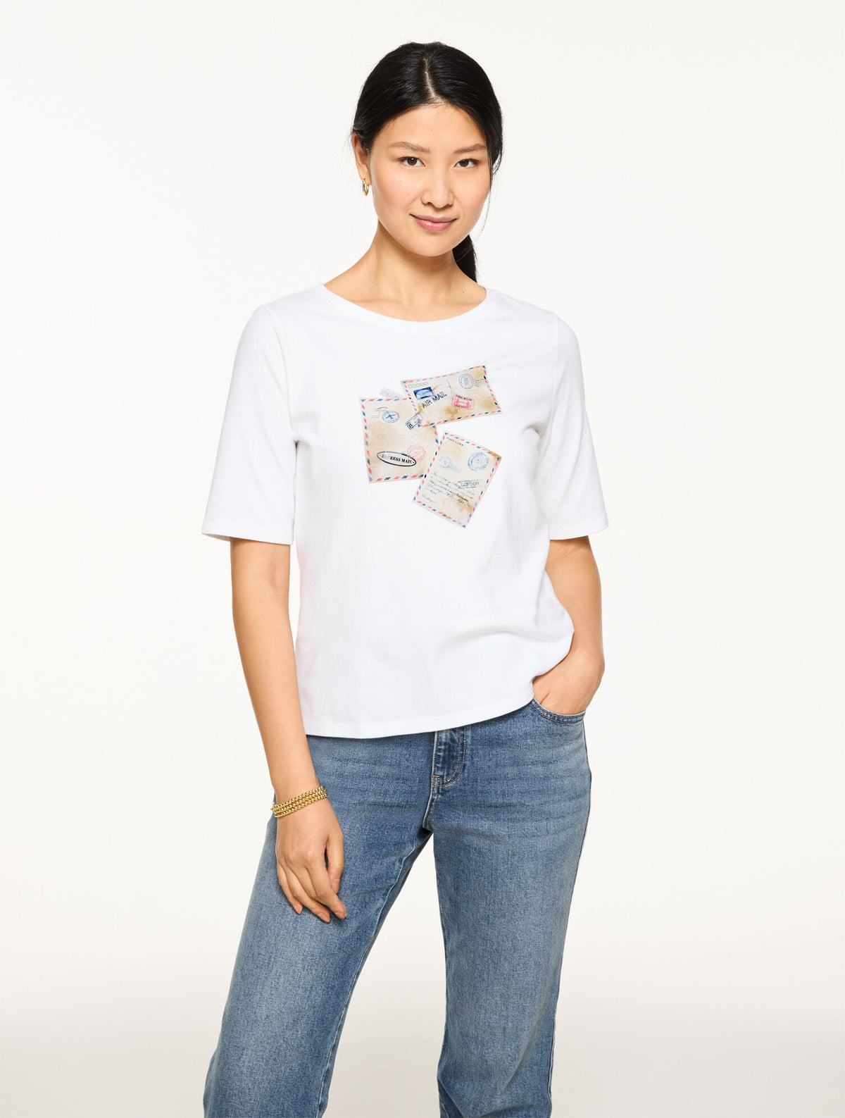 ELBOW SLEEVE CREWNECK TEE - POSTCARD | Talbots