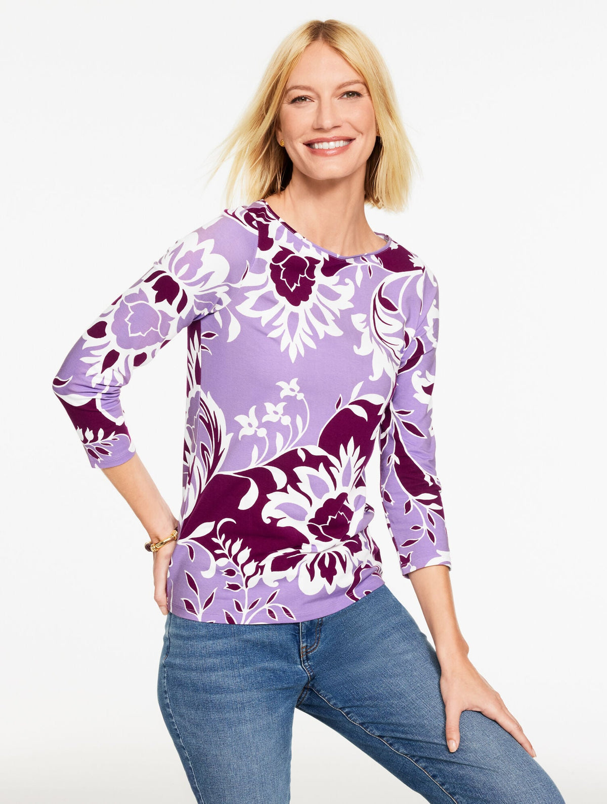 BATEAU NECK TEE - LUXE DAMASK | Talbots