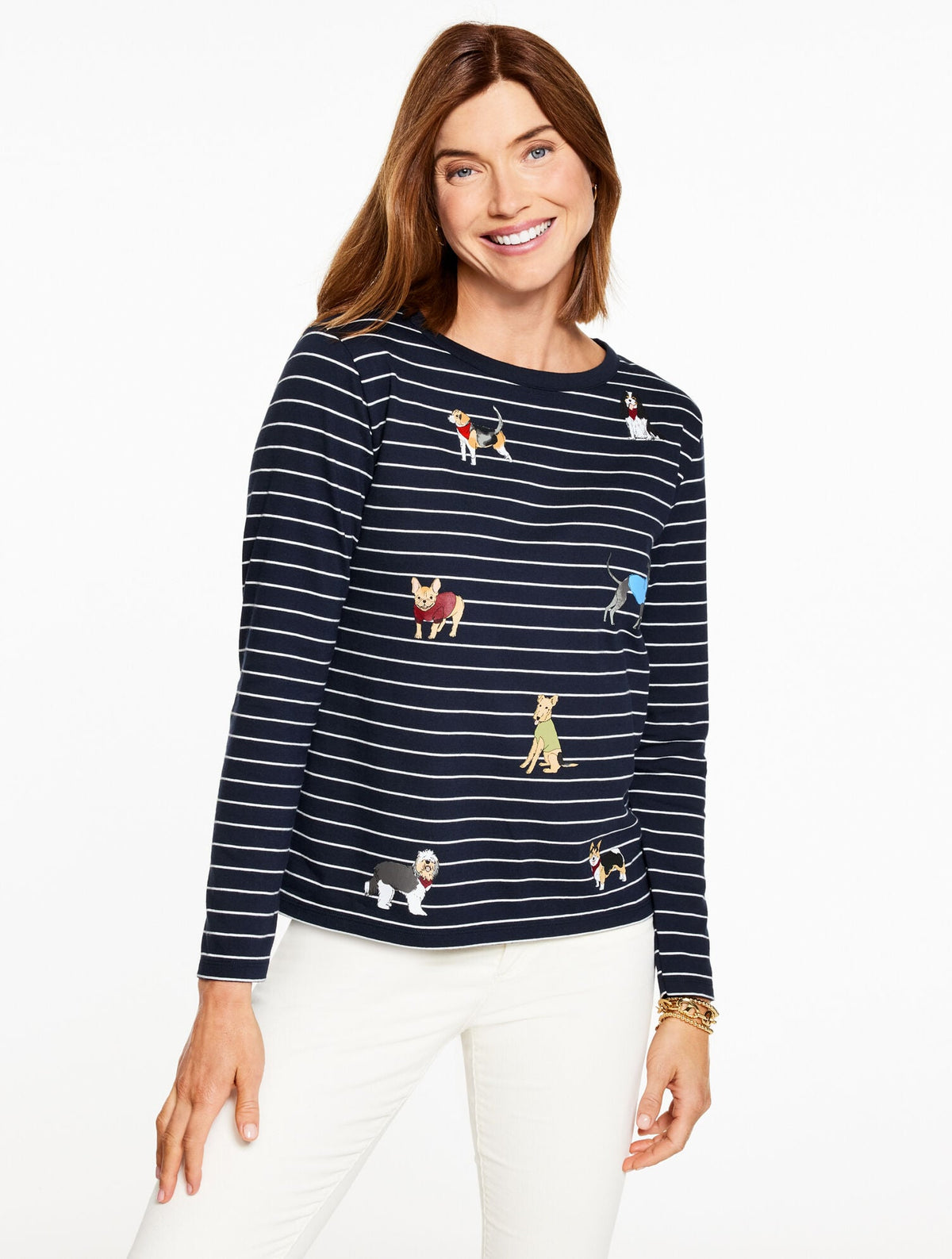 LONG SLEEVE CREWNECK TEE - JOVIAL DOGS | Talbots