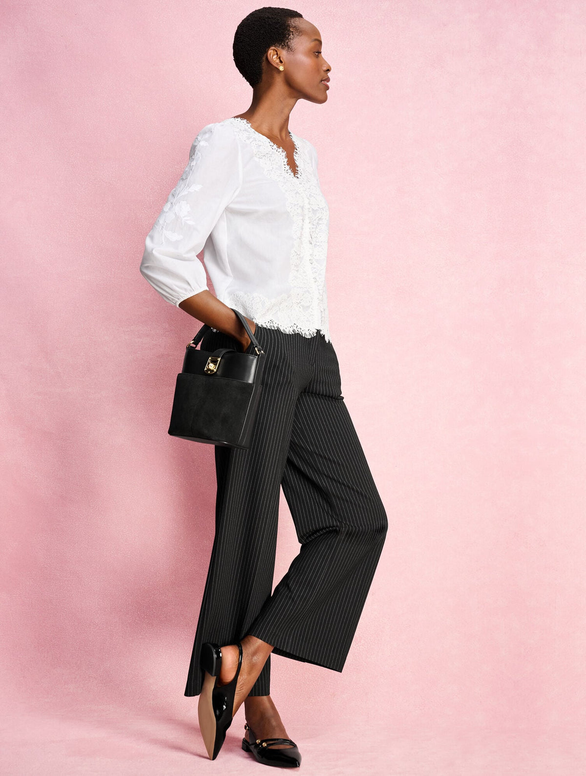 WIDE ANKLE PINSTRIPE PONTE PANTS | Talbots