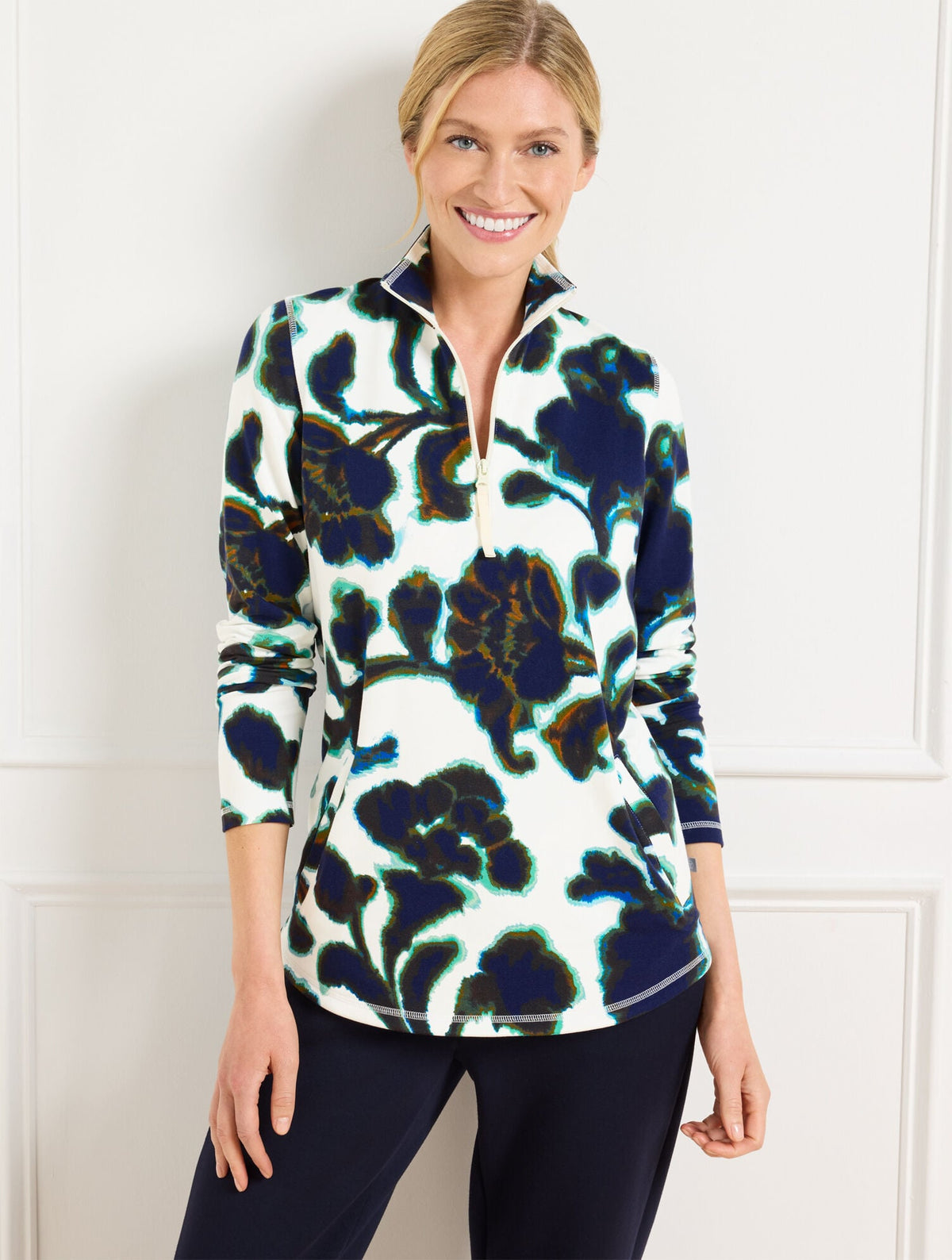 MODAL FRENCH TERRY HALF-ZIP PULLOVER - BRUSHED FLORAL | Talbots