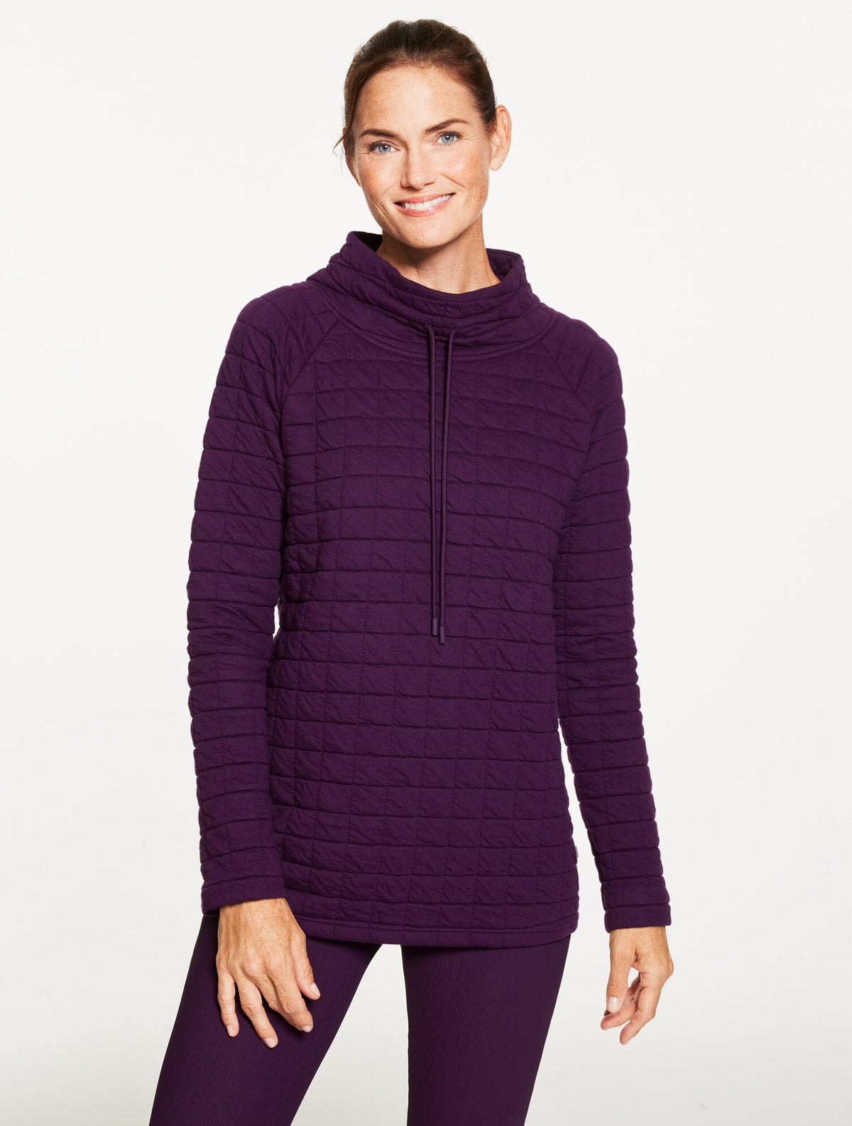 GRID QUILT FUNNEL NECK PULLOVER | Talbots