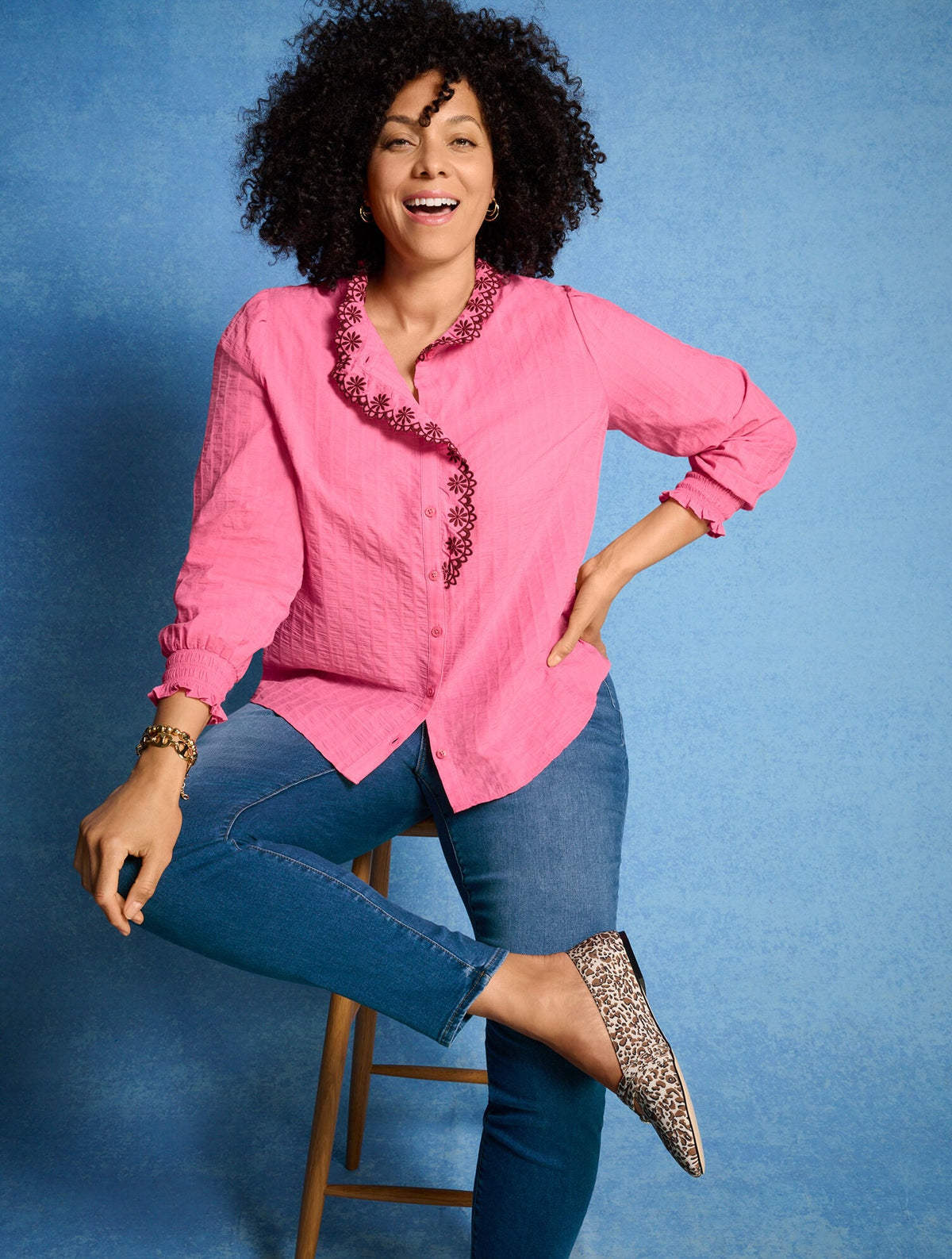 EMBROIDERED SMOCKED TOP | Talbots