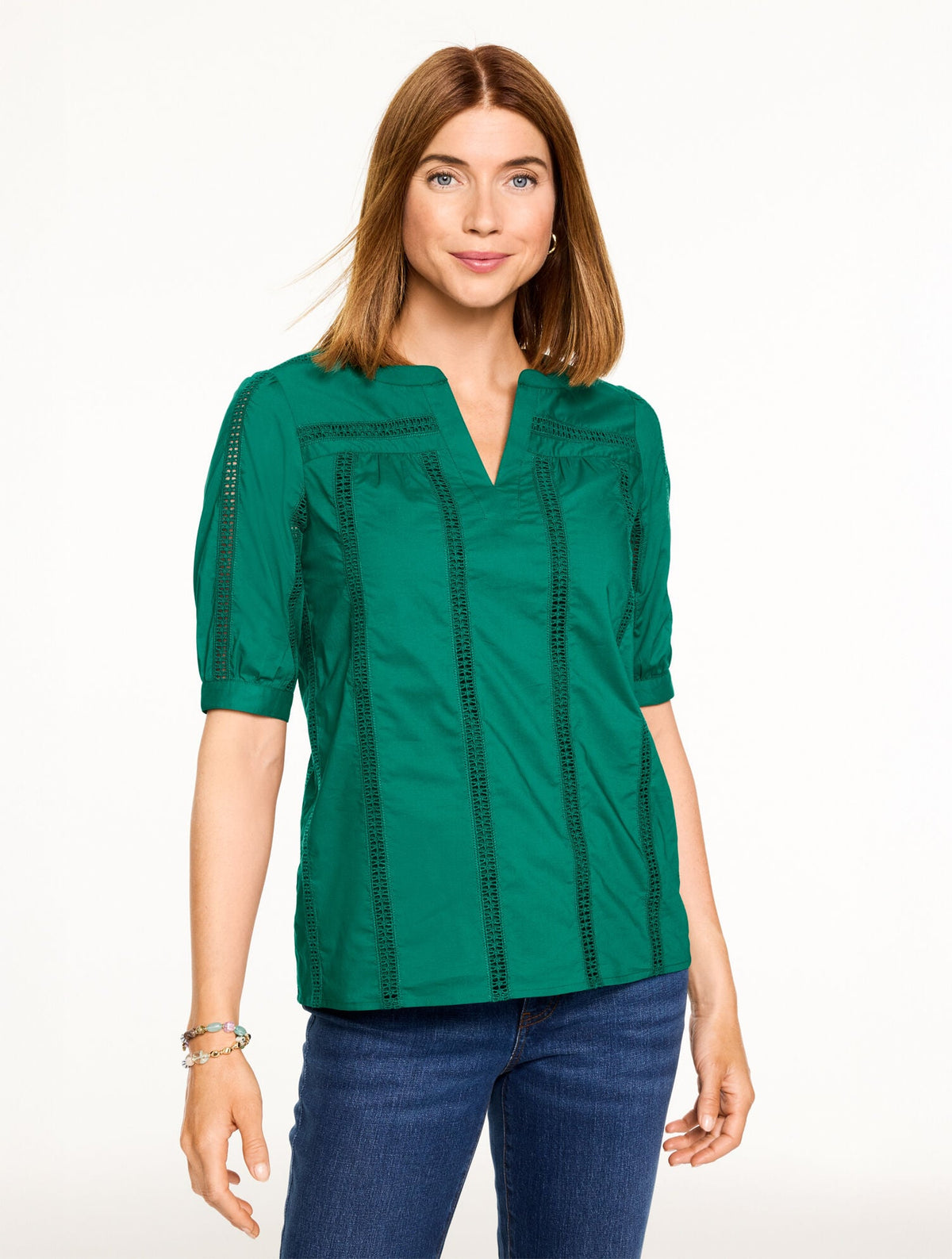 EMBROIDERED EYELET POPLIN TOP | Talbots