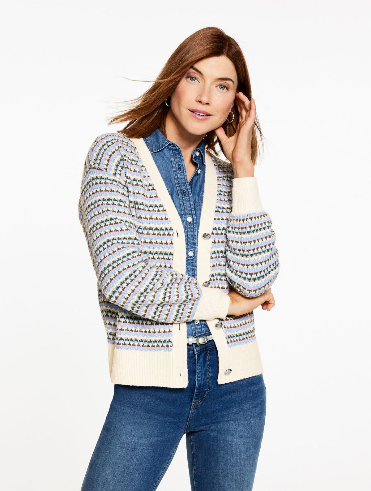 V-NECK CARDIGAN - BREEZY STRIPE | Talbots
