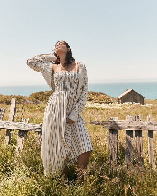 ORGANIC COTTON POPLIN SMOCKED MIDI DRESS | Talbots