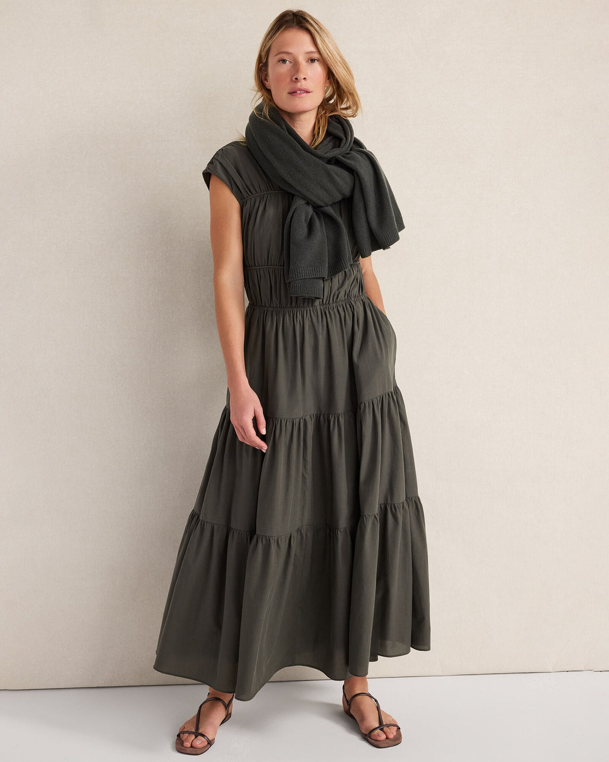 COTTON VOILE ROUCHED MAXI DRESS | Talbots