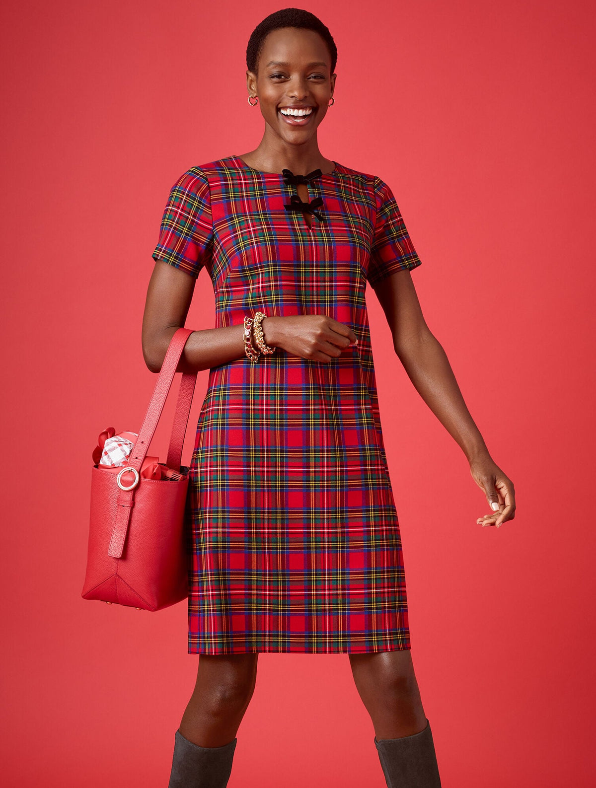 BOW SHEATH DRESS - BLISSFUL PLAID | Talbots