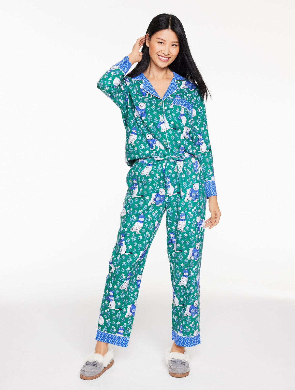 PRINTFRESH FLANNEL LONG PAJAMA SET - BUNDLED UP | Talbots