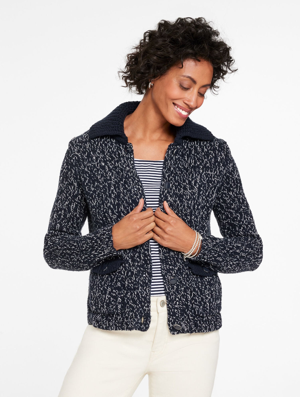 SWEATER JACKET - MARL STRIPE | Talbots