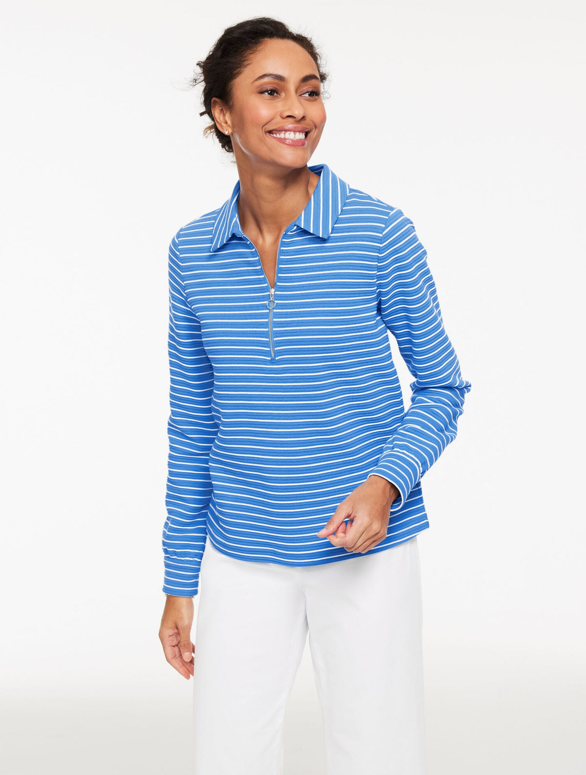 OTTOMAN KNIT HALF-ZIP PULLOVER - SWEET PEA STRIPE | Talbots