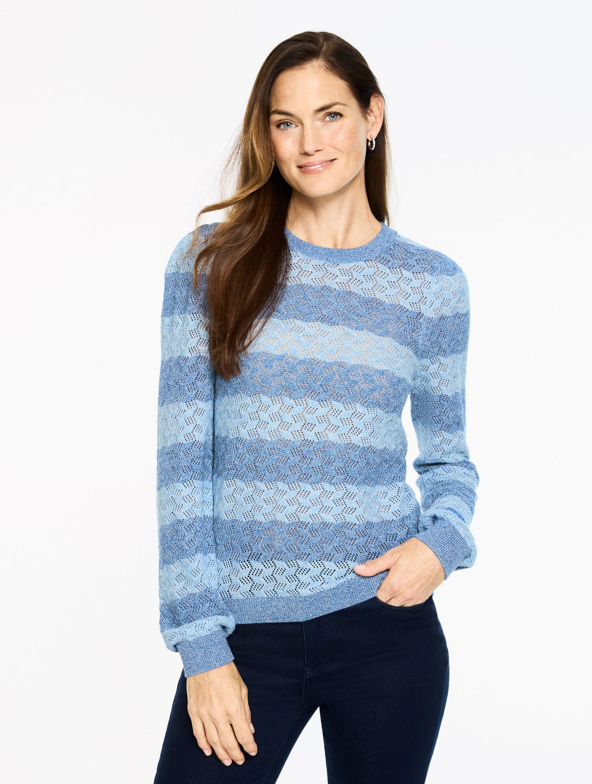 TEXTURE STITCH CREWNECK SWEATER - STRIPE | Talbots