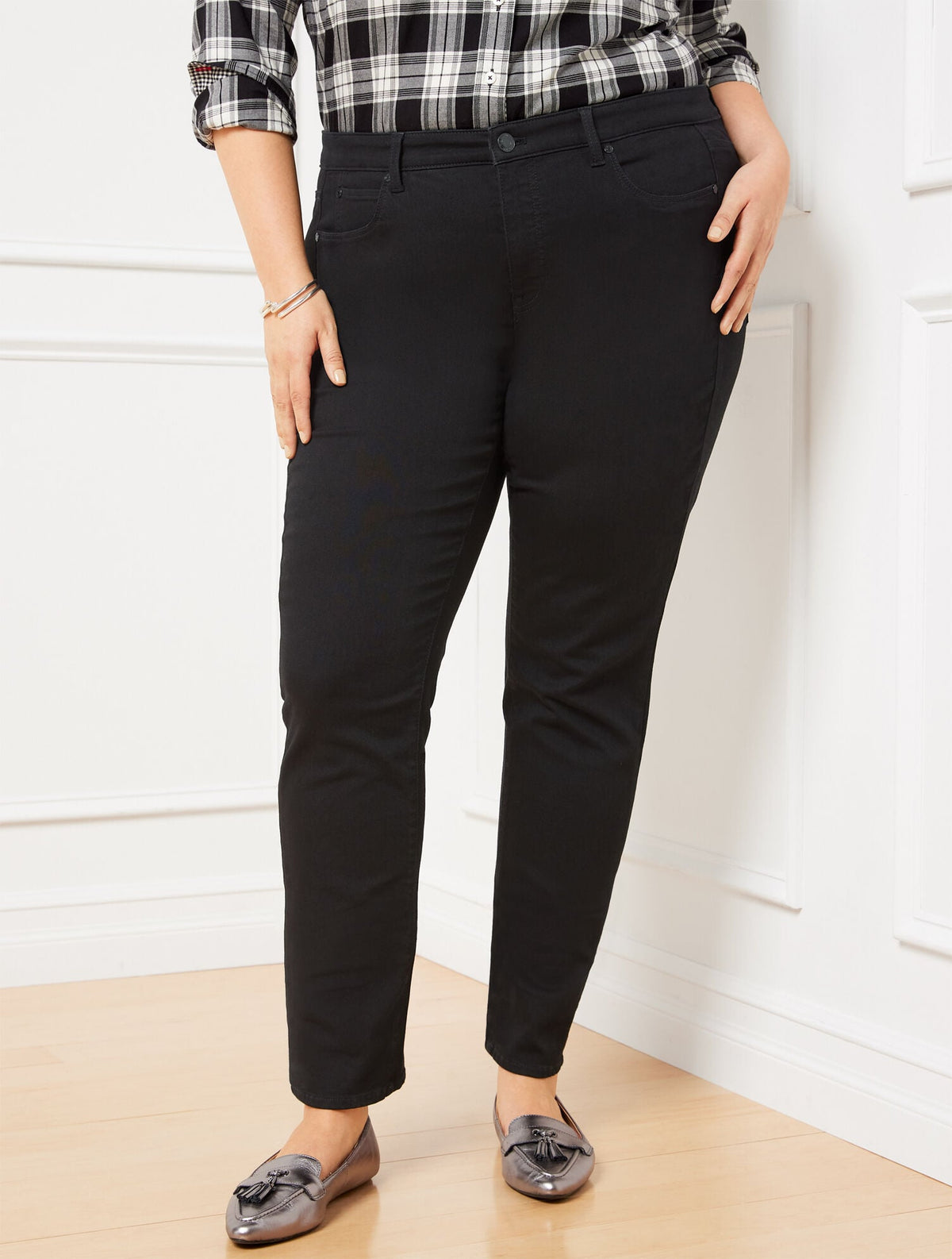PLUS SIZE HIGH-WAIST STRAIGHT-LEG JEANS - BLACK | Talbots