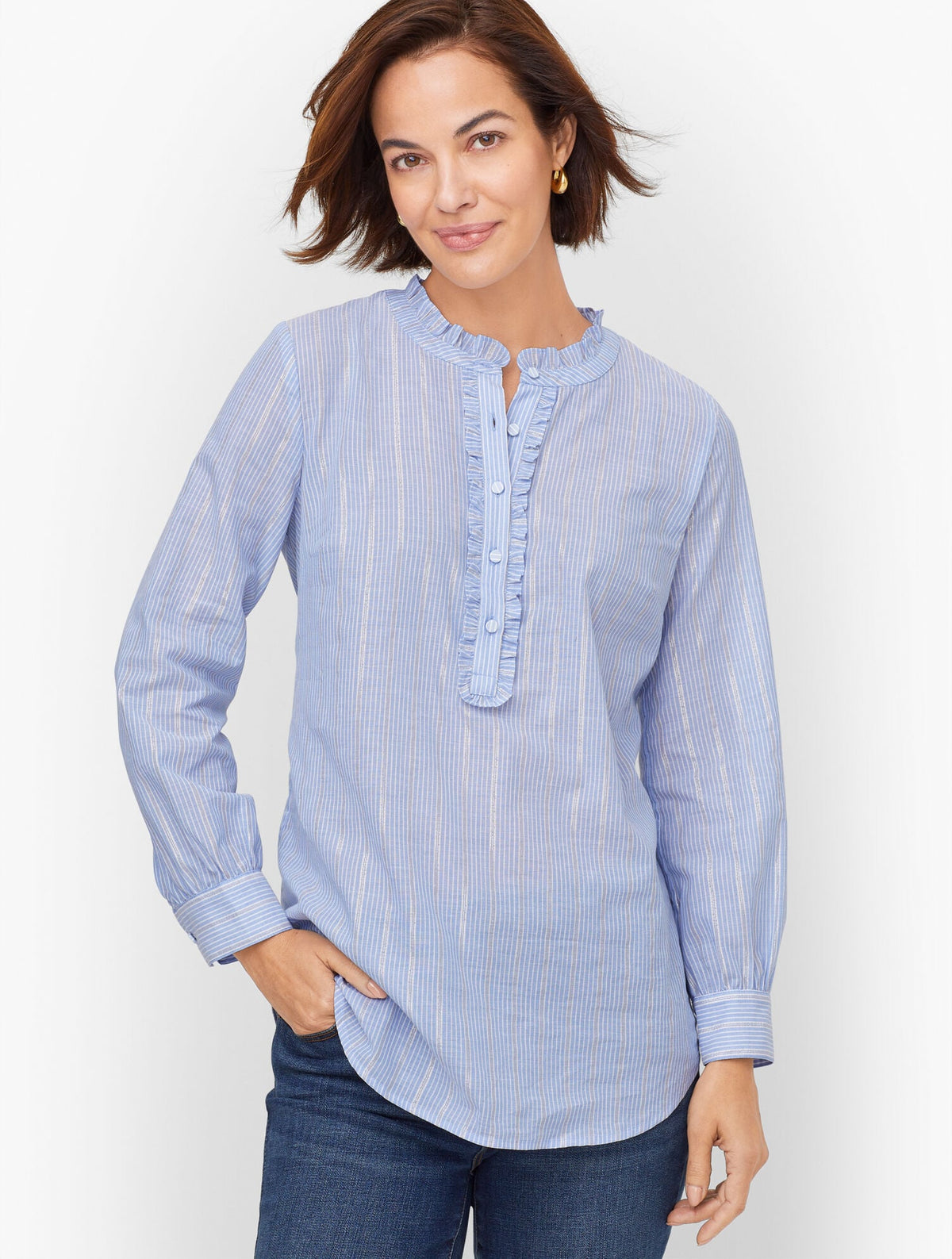 FOREST STRIPE RUFFLE POPOVER | Talbots