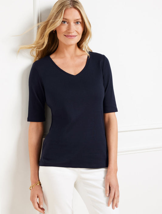 PIMA COTTON V-NECK TEE | Talbots