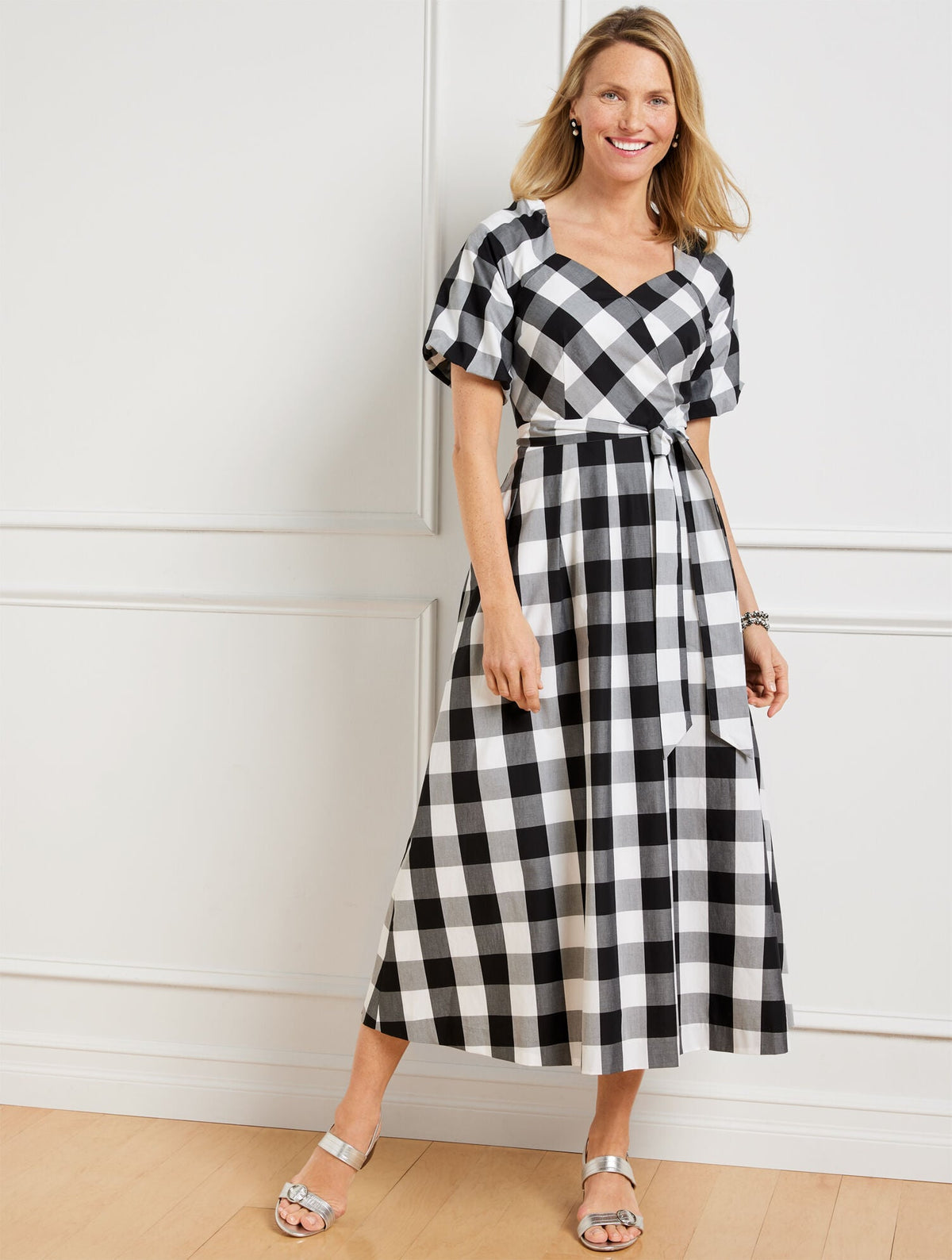 ZINNIA GINGHAM FIT & FLARE POPLIN DRESS | Talbots