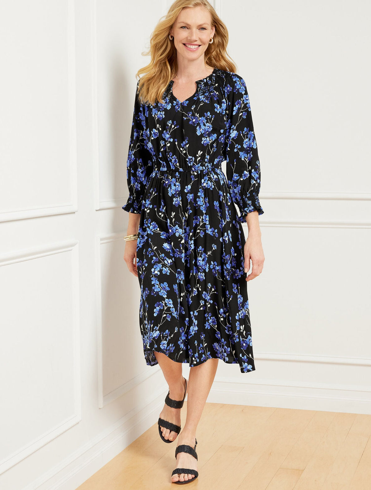 SMOCKED MIDI DRESS - FRAGRANT LILAC | Talbots