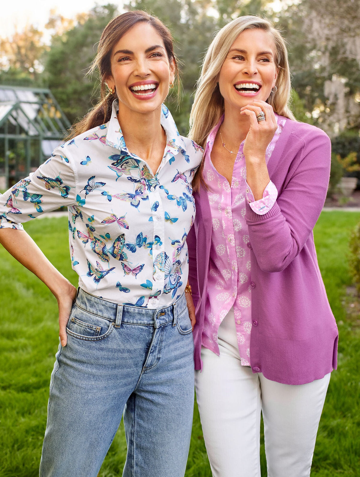 COTTON BUTTON FRONT SHIRT - EXQUISITE BUTTERFLY | Talbots