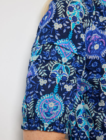 PLEATED SLEEVE TOP - FLORET MEDALLION | Talbots