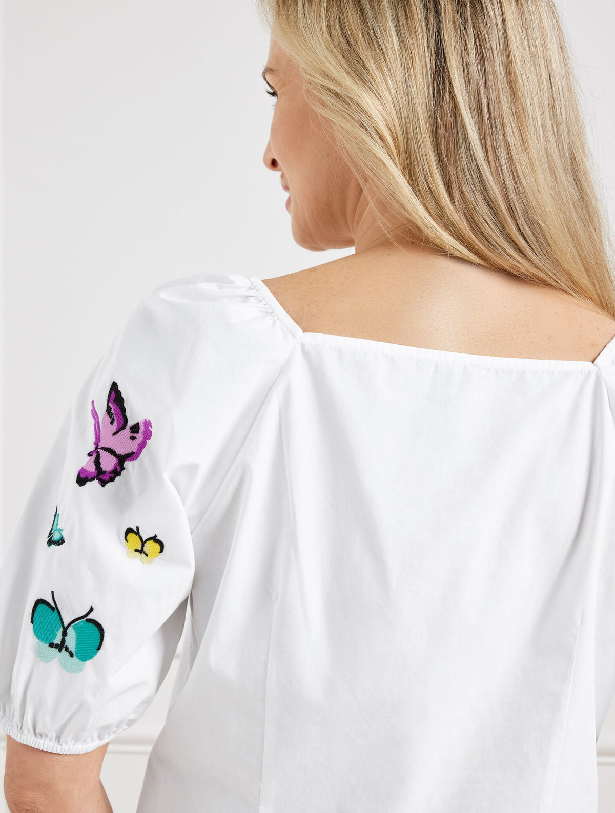 EMBROIDERED POPLIN TOP - SCATTERED BUTTERFLY | Talbots