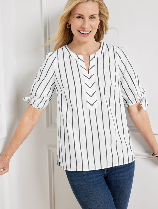 FANCY STRIPE TIE SLEEVE TOP | Talbots