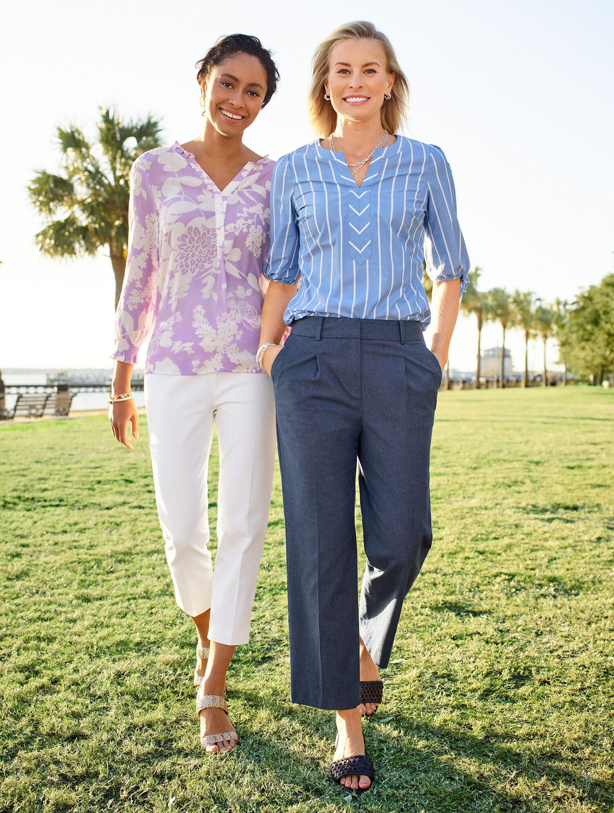FANCY STRIPE TIE SLEEVE TOP | Talbots
