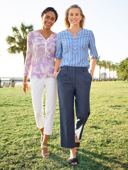 FANCY STRIPE TIE SLEEVE TOP | Talbots