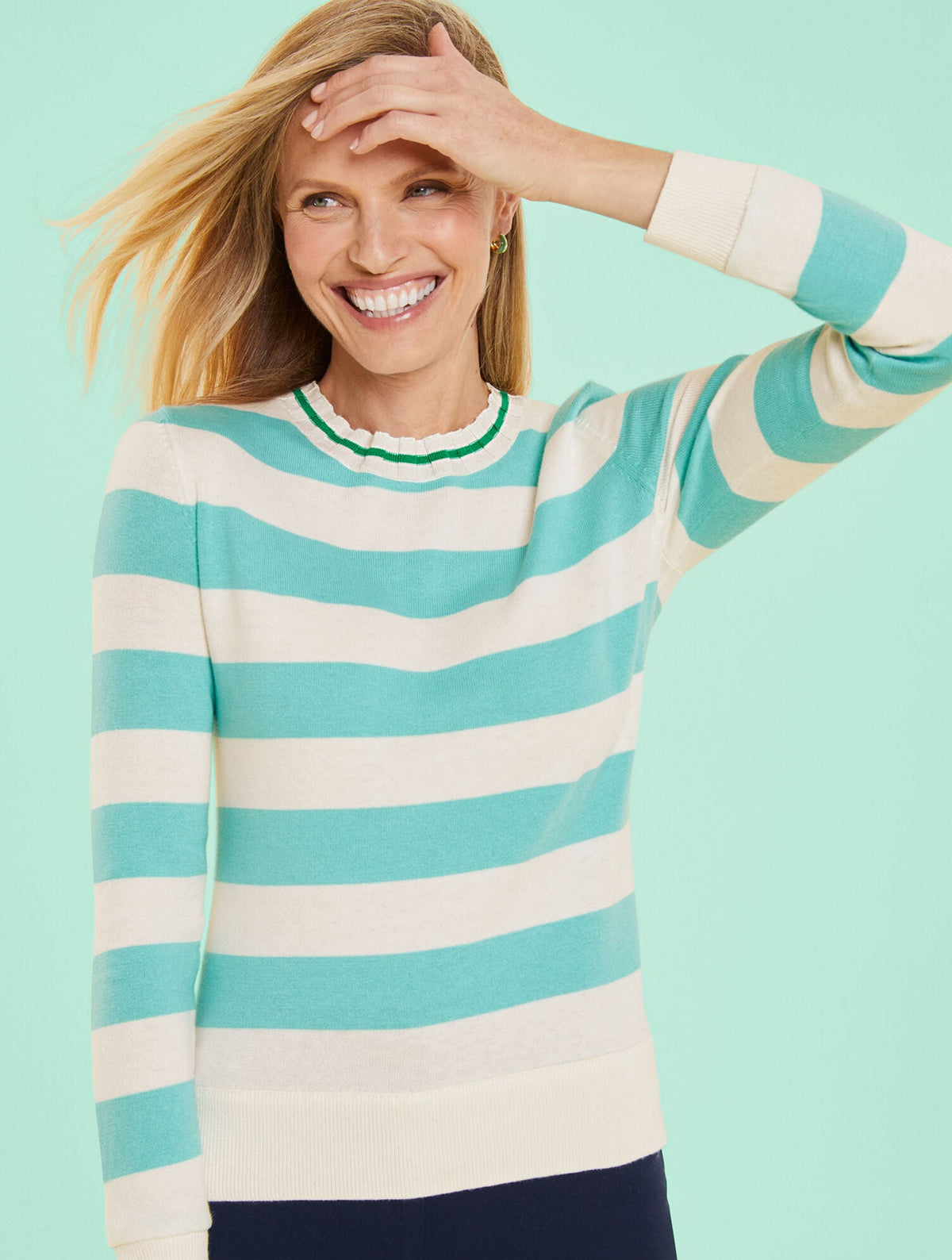 BICOLOR STRIPE CREWNECK PULLOVER | Talbots