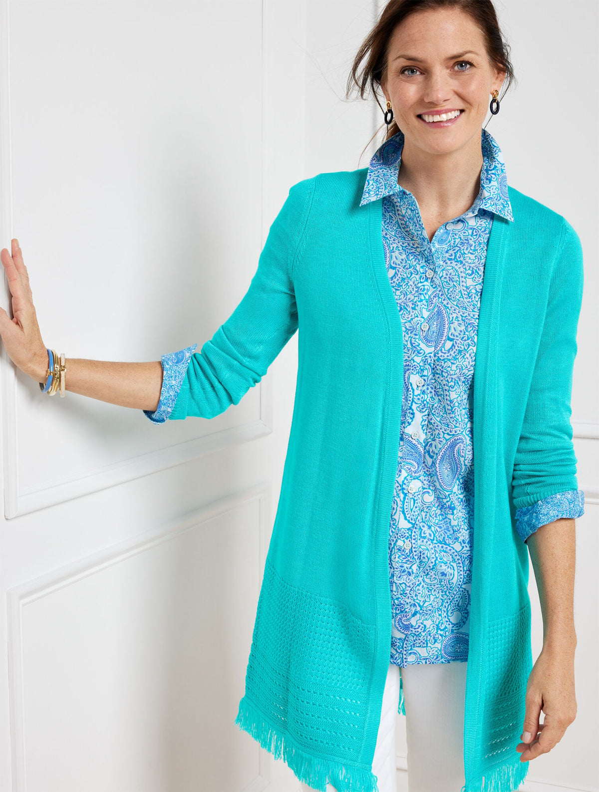 TEXTURED FRINGE OPEN FRONT CARDIGAN | Talbots