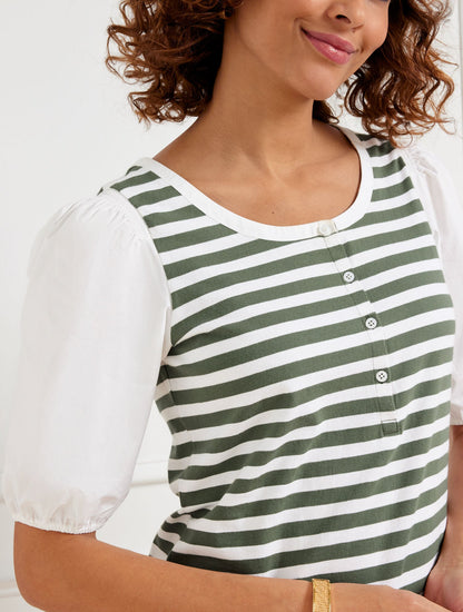 WOVEN SLEEVE HENLEY TEE - BALI STRIPE | Talbots